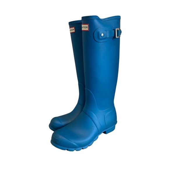 Hunter Original Tall Matte Rain Boots Ocean Blue Size 7 - Picture 2 of 5